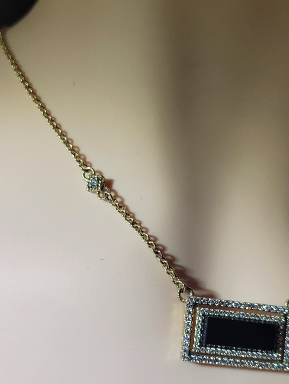 Judith Ripka Black Spinel Onyx Diamonique 14k Gold Clad Necklace. Art Deco Style - Picture 6 of 13